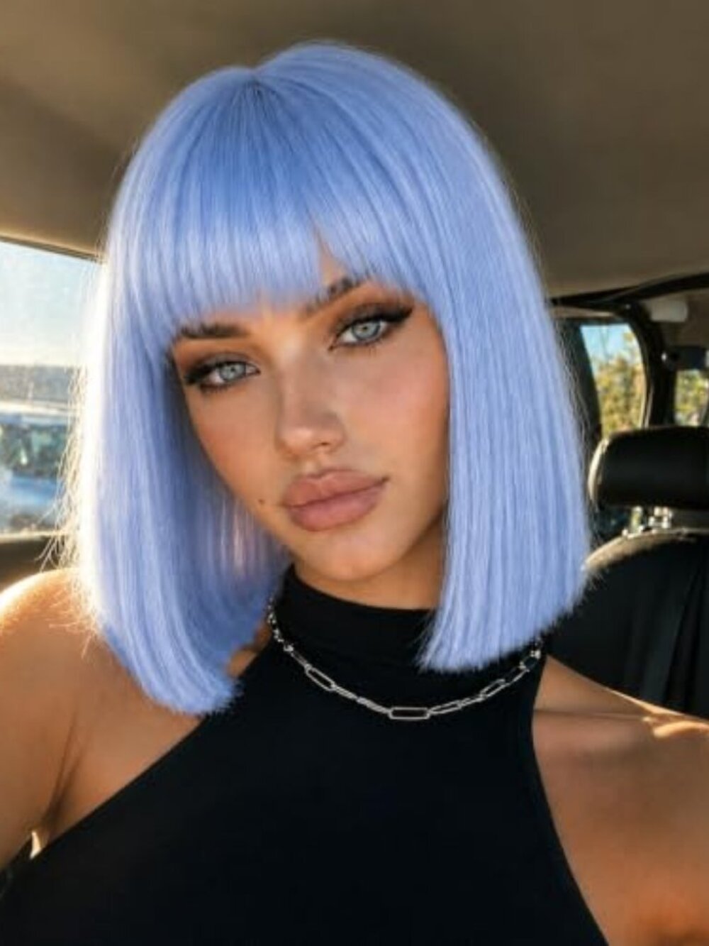 Light Blue Bob Wig with Bangs for Women- Short Straight Anime Wigs